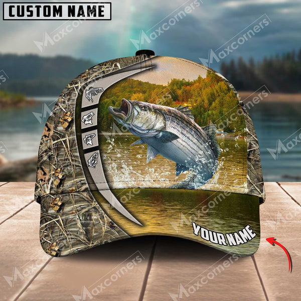 Maxcorners Stripped Bass Fishing River Pattern Personalized Classic 3D Cap