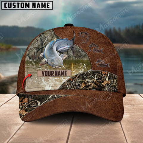 Maxcorners Catfish Fishing Leather Pattern Personalized Classic 3D Cap