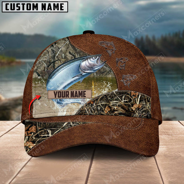 Maxcorners Salmon Fishing Leather Pattern Personalized Classic 3D Cap