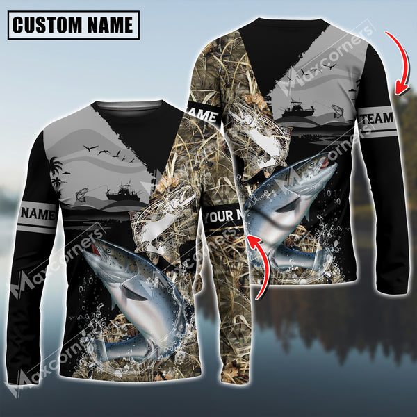 Maxcorners Chinook Fishing Water Camo Pattern Sun Protection Personalized Name, Team Name Long Sleeve Shirt