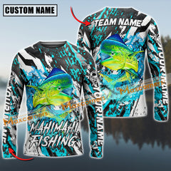 Maxcorners Mahi-Mahi Fishing Cyan Color Pattern Sun Protection Personalized Name Team Name 3D Shirts