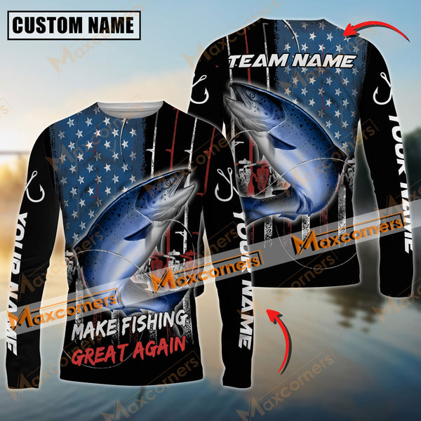 Maxcorners Chinook Fishing Flag USA Make Fishing Great Again Pattern Sun Protection Personalized Name Team Name 3D Shirts