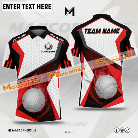 Maxcorners Customized Name Golf Fire Ball Skin Pattern Multicolor Option 3D Polo Shirt