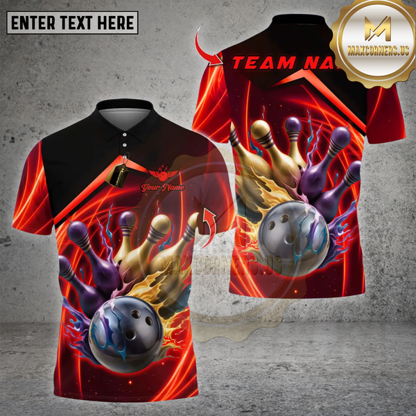 Maxcorners Bowling Shirts Custom Bowling Polo Shirt, Bowling Design, Personalized Bowling Polo for Men Women, Personalized Name Team 3D Shirt