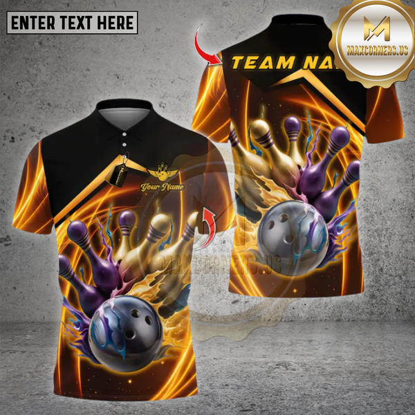 Maxcorners Bowling Shirts Custom Bowling Polo Shirt, Bowling Design, Personalized Bowling Polo for Men Women, Personalized Name Team 3D Shirt
