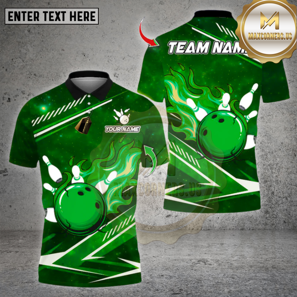 Maxcorners Bowling Shirts  Flame Bowling Design, Personalized Bowling Polo for Men Women, Personalized Name Team 3D Shirt