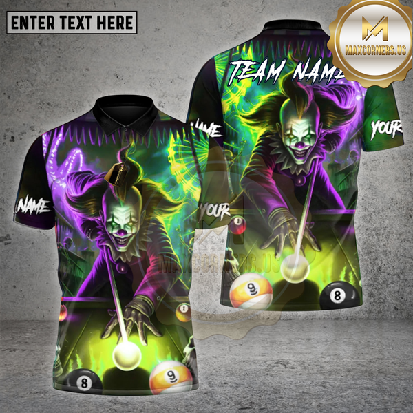 Maxcorners Billiards Neon Killer Joker Personalized Name, Team Name Unisex Shirt (4 Colors)