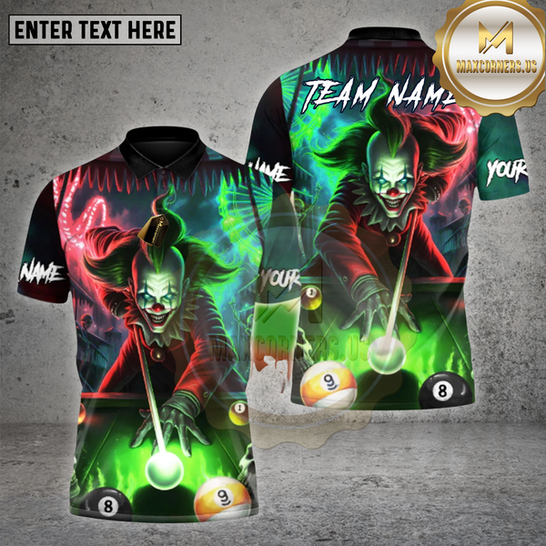 Maxcorners Billiards Neon Killer Joker Personalized Name, Team Name Unisex Shirt (4 Colors)