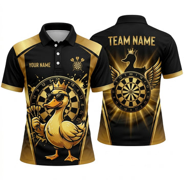 Maxcorners Darts Polo Shirt Duck Mascot Crown Sunglasses Holding Flight Arrow Wings Target Board Multi Options Personalized Name, Team Name Unisex 3D Shirt (5 Colors)