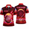 Maxcorners Darts Polo Shirt Retro Synthwave Sunset Palm Trees City Skyline Grid Target Board Multi Options Personalized Name, Team Name Unisex 3D Shirt (5 Colors)