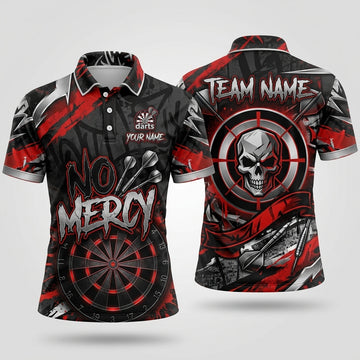 Maxcorners Darts Polo Shirt No Mercy Text Skull Crosshair Ribbon Arrow Target Board Multi Options Personalized Name, Team Name Unisex 3D Shirt (5 Colors)