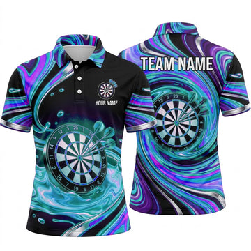 Maxcorners Darts Polo Shirt Fluid Swirl Water Bubbles Liquid Wave Target Board Multi Options Personalized Name, Team Name Unisex 3D Shirt (5 Colors)