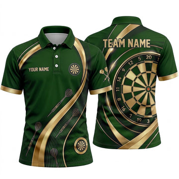 Maxcorners Darts Polo Shirt Elegant Golden Curved Stripes Wavy Lines Target Board Multi Options Personalized Name, Team Name Unisex 3D Shirt (4 Colors)