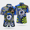 Maxcorners Darts Polo Shirt Crazy Eyeball Monster Character Sneaker Shoes Checkered Pattern Target Board Multi Options Personalized Name, Team Name Unisex 3D Shirt (5 Colors)