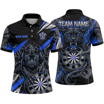 Maxcorners Darts Polo Shirt Fierce Black Panther Mascot Claws Lightning Smoke Target Board Multi Options Personalized Name, Team Name Unisex 3D Shirt (5 Colors)