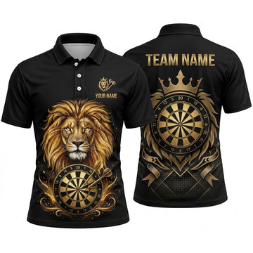 Maxcorners Darts Polo Shirt Royal Crowned Lion King Mane Crest Emblem Target Board Multi Options Personalized Name, Team Name Unisex 3D Shirt (5 Colors)