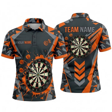 Maxcorners Darts Polo Shirt Geometric Camo Pattern Arrow Lines Paint Splatter Target Board Multi Options Personalized Name, Team Name Unisex 3D Shirt (5 Colors)