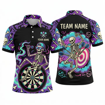 Maxcorners Darts Polo Shirt Skeleton Cap Sunglasses Unicycle Dancing Bones Skull Cloud Target Board Multi Options Personalized Name, Team Name Unisex 3D Shirt (5 Colors)