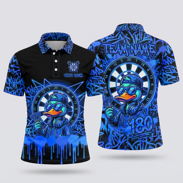 Maxcorners Darts Polo Shirt Cool Duck Mascot Cap Headphones Sunglasses Street Art Graffiti Dripping Splatter Target Board Multi Options Personalized Name, Team Name Unisex 3D Shirt (5 Colors)