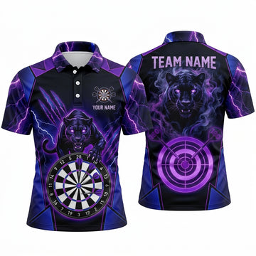 Maxcorners Darts Polo Shirt Ferocious Panther Mascot Claws Lightning Strike Glowing Aura Target Board Multi Options Personalized Name, Team Name Unisex 3D Shirt (5 Colors)