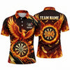 Maxcorners Darts Polo Shirt Flying Phoenix Wings Spread Flaming Feathers Glowing Target Board Multi Options Personalized Name, Team Name Unisex 3D Shirt (5 Colors)