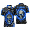 Maxcorners Darts Polo Shirt Fiery Skull Glowing Eyes Camo Texture Ring Aura Target Board Multi Options Personalized Name, Team Name Unisex 3D Shirt (5 Colors)