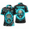 Maxcorners Darts Polo Shirt Fiery Skull Glowing Eyes Camo Texture Ring Aura Target Board Multi Options Personalized Name, Team Name Unisex 3D Shirt (5 Colors)