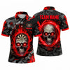 Maxcorners Darts Polo Shirt Fiery Skull Glowing Eyes Camo Texture Ring Aura Target Board Multi Options Personalized Name, Team Name Unisex 3D Shirt (5 Colors)