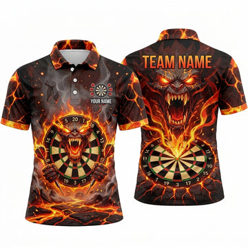 Maxcorners Darts Polo Shirt Evil Demon Claws Screaming Face Fiery Aura Sparks Target Board Multi Options Personalized Name, Team Name Unisex 3D Shirt (5 Colors)