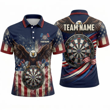 Maxcorners Darts Polo Shirt Majestic American Eagle Wings Spread USA Flag Target Board Multi Options Personalized Name, Team Name Unisex 3D Shirt