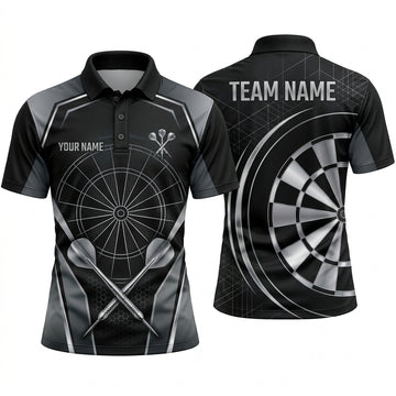 Maxcorners Darts Polo Shirt Cybernetic Metallic Armor Hexagon Grid Line Art Target Board Multi Options Personalized Name, Team Name Unisex 3D Shirt