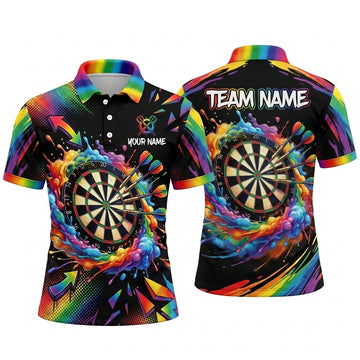 Maxcorners Darts Polo Shirt Vibrant Paint Explosions Swirl Splash Geometric Arrows Target Board Multi Options Personalized Name, Team Name Unisex 3D Shirt