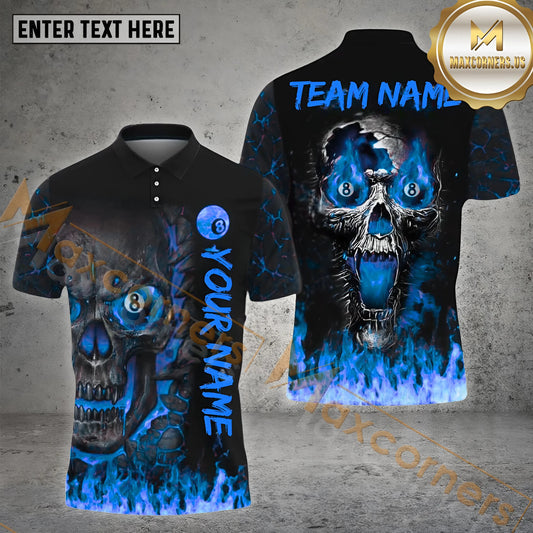 Maxcorners Billiard 8 Ball Skull Fire Jersey Sport Multicolor Options Personalized Name, Team Name 3D Polo Shirt (4 Colors)