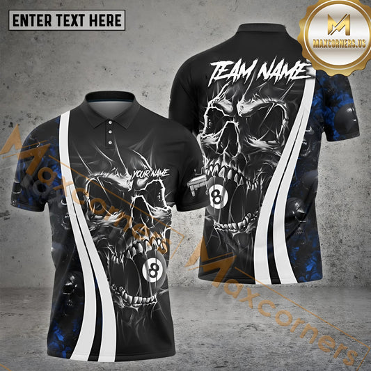 Maxcorners Billiard 8 Ball Skull Hell Jersey Sport Multicolor Options Personalized Name, Team Name 3D Polo Shirt (4 Colors)