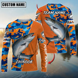 Maxcorner Chinook Fishing Blue Orange Camo Pattern Personalized 3D Long Sleeve Shirt