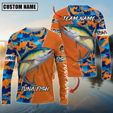 Maxcorner Tuna FishingBlue Orange Camo Pattern Personalized 3D Long Sleeve Shirt