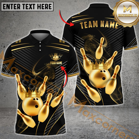 Maxcorner Bowling Ball & Pins King Crown Jersey Sport Multicolor Option Customized Name 3D Shirt (6 Colors)