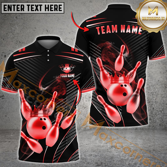 Maxcorner Bowling Ball & Pins King Crown Jersey Sport Multicolor Option Customized Name 3D Shirt (6 Colors)