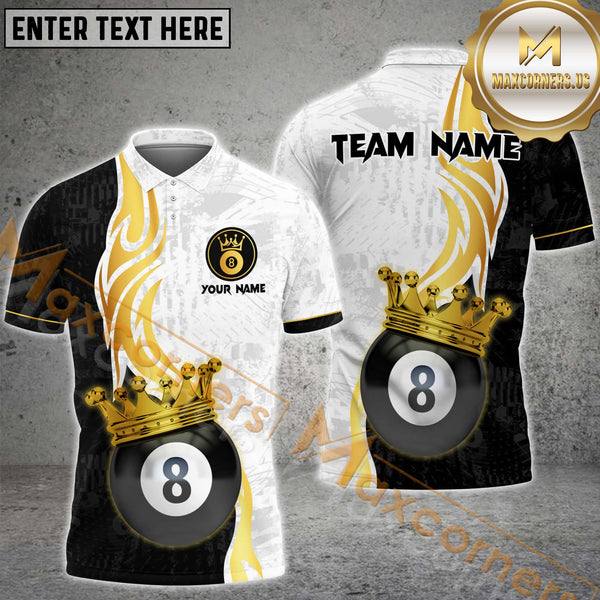 Maxcorners Billiards 8 Ball Crown King Gradient Line Premium Multicolor Options Personalized Name, Team Name 3D Polo Shirt (4 Colors)