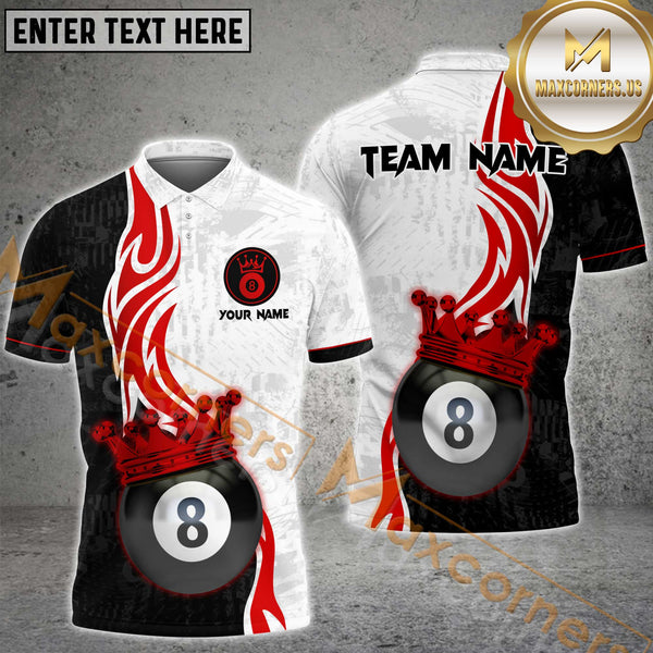 Maxcorners Billiards 8 Ball Crown King Gradient Line Premium Multicolor Options Personalized Name, Team Name 3D Polo Shirt (4 Colors)