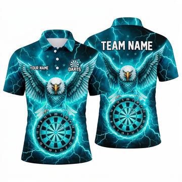 Maxcorners Darts Polo Shirt Bald Eagle Wings Spread Lightning Bolts Stars Target Board Multi Options Personalized Name, Team Name Unisex 3D Shirt (5 Colors)