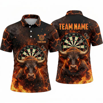 Maxcorners Darts Polo Shirt Powerful Bull Mascot Electric Lightning Flame Target Board Multi Options Personalized Name, Team Name Unisex 3D Shirt (5 Colors)