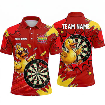 Maxcorners Darts Polo Shirt Cute Crowned Duck Mascot Sunglasses Stars Paint Splatter Target Board Multi Options Personalized Name, Team Name Unisex 3D Shirt (5 Colors)
