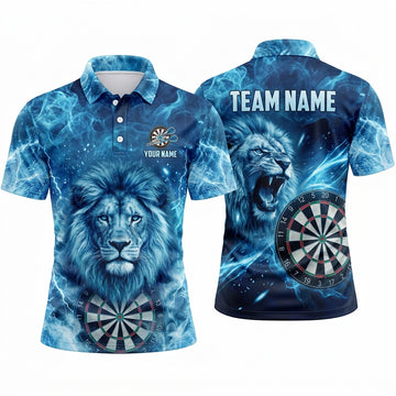 Maxcorners Darts Polo Shirt Roaring Lion Mascot Fiery Lightning Smoke Aura Target Board Multi Options Personalized Name, Team Name Unisex 3D Shirt (5 Colors)