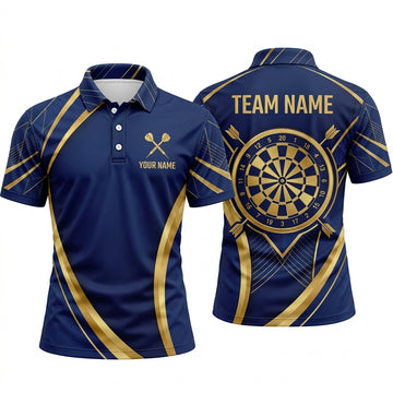 Maxcorners Darts Polo Shirt Elegant Curved Stripes Geometric Lines Crest Frame Target Board Multi Options Personalized Name, Team Name Unisex 3D Shirt (5 Colors)