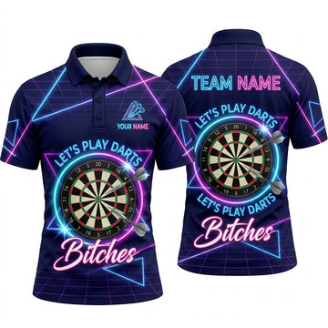 Maxcorners Darts Polo Shirt Retro Synthwave Neon Grid Triangle Frame Text Target Board Multi Options Personalized Name, Team Name Unisex 3D Shirt (5 Colors)