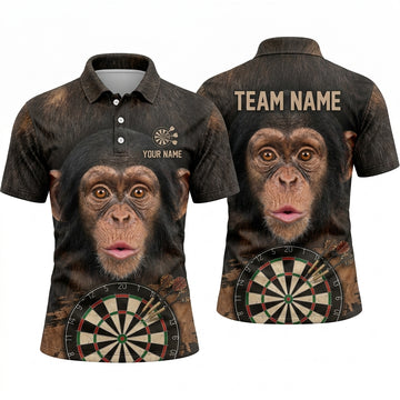 Maxcorners Darts Polo Shirt Funny Chimpanzee Monkey Mascot Fur Texture Target Board Multi Options Personalized Name, Team Name Unisex 3D Shirt