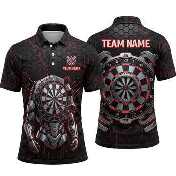 Maxcorners Darts Polo Shirt Cybernetic Mecha Armor Robot Suit Hexagon Grid Target Board Multi Options Personalized Name, Team Name Unisex 3D Shirt