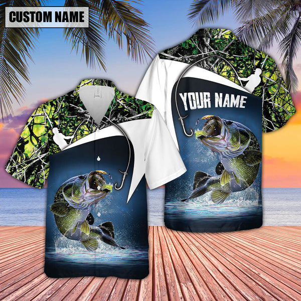 Maxcorners Fishing Bass Personalized All Over Print 3D Hawaiian Shirt