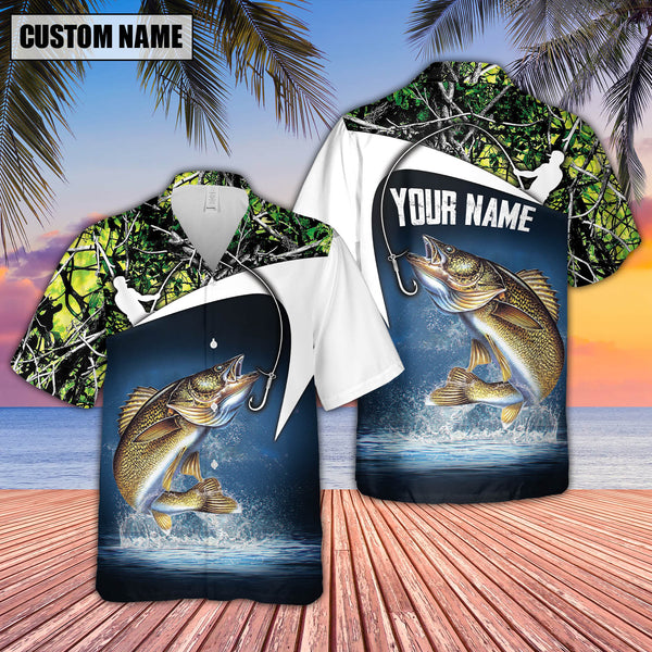 Maxcorners Fishing Walleyes Personalized All Over Print 3D Hawaiian Shirt
